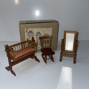 Vintage‎ Concord Miniatures Wooden Dollhouse Furnitures w/ Box Cradle READ AL5.4